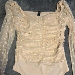 Sheer sleeve rushed bodysuit
